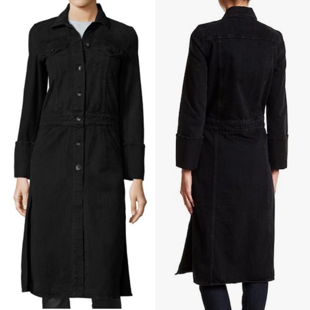 Helmut Lang Washed Denim Button-Front Trenchcoat Midi Black long sleeve dress